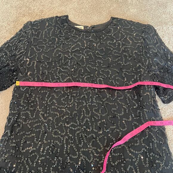 Vintage Brilliante‎ by J.A. Silk Beaded Formal Dress Black Sequins Size Small - Picture 6 of 11